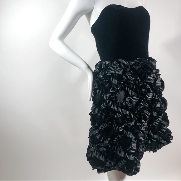 Marc Jacobs black silk velvet ruffle bustier dress - Picture 9 of 13
